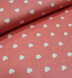 Сатин для постельного белья, белые сердечки на розовом | Textile Plaza