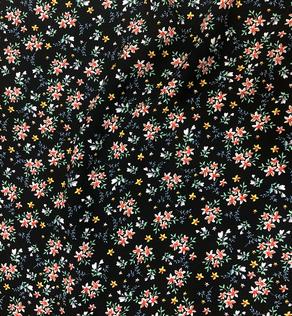 Вискоза штапель, принт цветы на черном | Textile Plaza