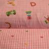Ткань для детского постельного белья, игрушки на розовом клетчатом фоне (компаньон) | Textile Plaza