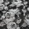 Жаккард костюмный Италия принт серые розы на черном фоне | Textile Plaza