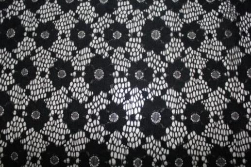 Гипюр набивной черный, цветок | Textile Plaza