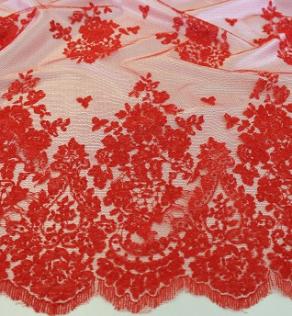 Сітка вишивка, червоні візерунки | Textile Plaza