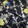 Шелк ARMANI принт желто-голубые розочки на черном | Textile Plaza