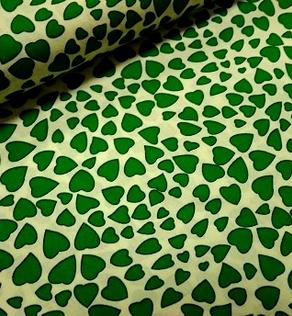 Бавовна принт сорочкова, зелені сердечка | Textile Plaza