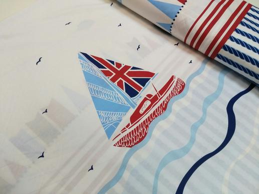 Ткань для детского постельного белья, морская тематика на белом фоне | Textile Plaza