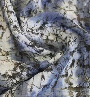 Льон жатка Італія синій абстрактний принт на сіро-синьому фоні | Textile Plaza
