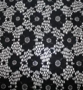 Гипюр набивной черный, цветок | Textile Plaza