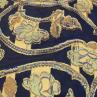 Органза Alberta Ferretti золотой цветочный принт на синем фоне  | Textile Plaza
