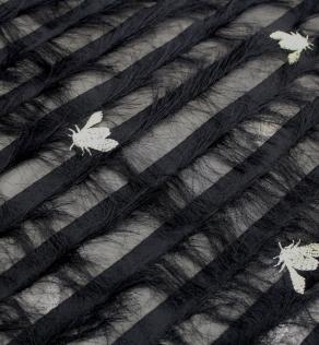 Шифон вишивка з бахромою бджілки на чорному | Textile Plaza