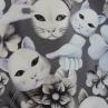 Шовк CHANEL чорно-білий принт квіти і кішки на сірому фоні | Textile Plaza