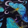 Креп-шелк синие бабочки на темно-синем фоне | Textile Plaza