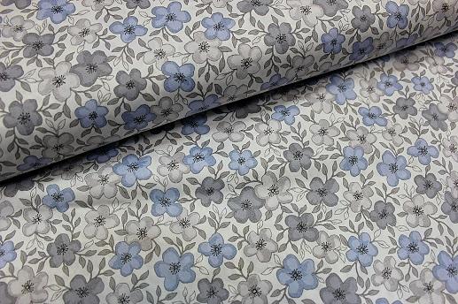 Сатин для постельного белья, серо-голубые цветы | Textile Plaza