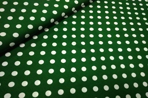Віскоза штапель принт великі горошки, темно-зелена | Textile Plaza