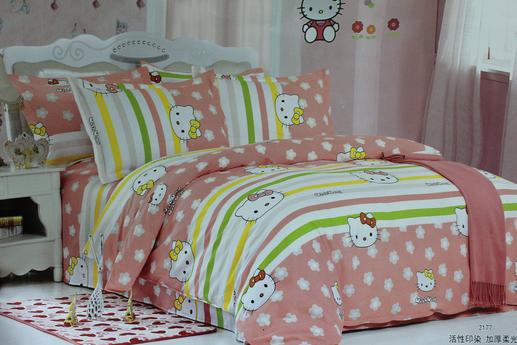 Ткань для детского постельного белья, Hello Kitty/цветочки/разноцветные полоски | Textile Plaza