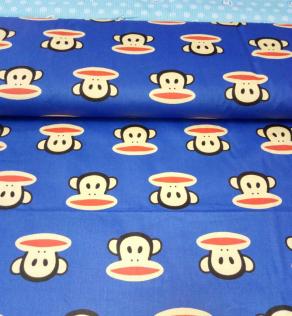 Ткань для детского постельного белья обезьянки на синем | Textile Plaza